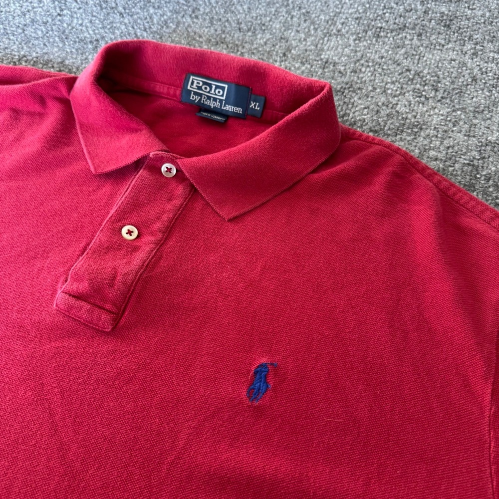 Polo Ralph Lauren Polo Shirt Mens XL Long Sleeve Pique Cotton Classic Red 90s